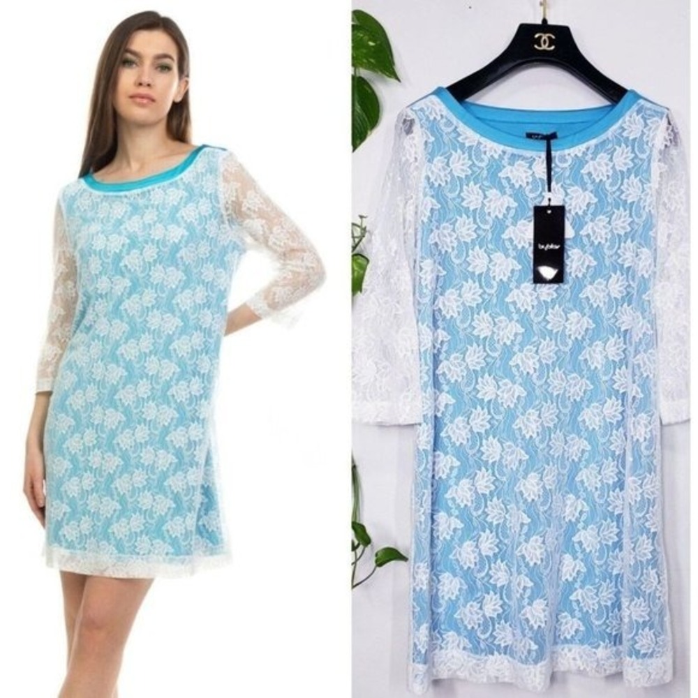 Byblos‎ Womens Shift Dress 8 MEDIUM Blue Italian Lace Cocktail ITALY NEW $572